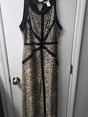 Leopard Print Sleeveless Maxi Dress with Black Trim